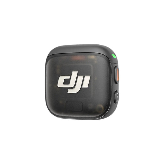 Black DJI Mic 3 transmitter device with DJI logo on a white background