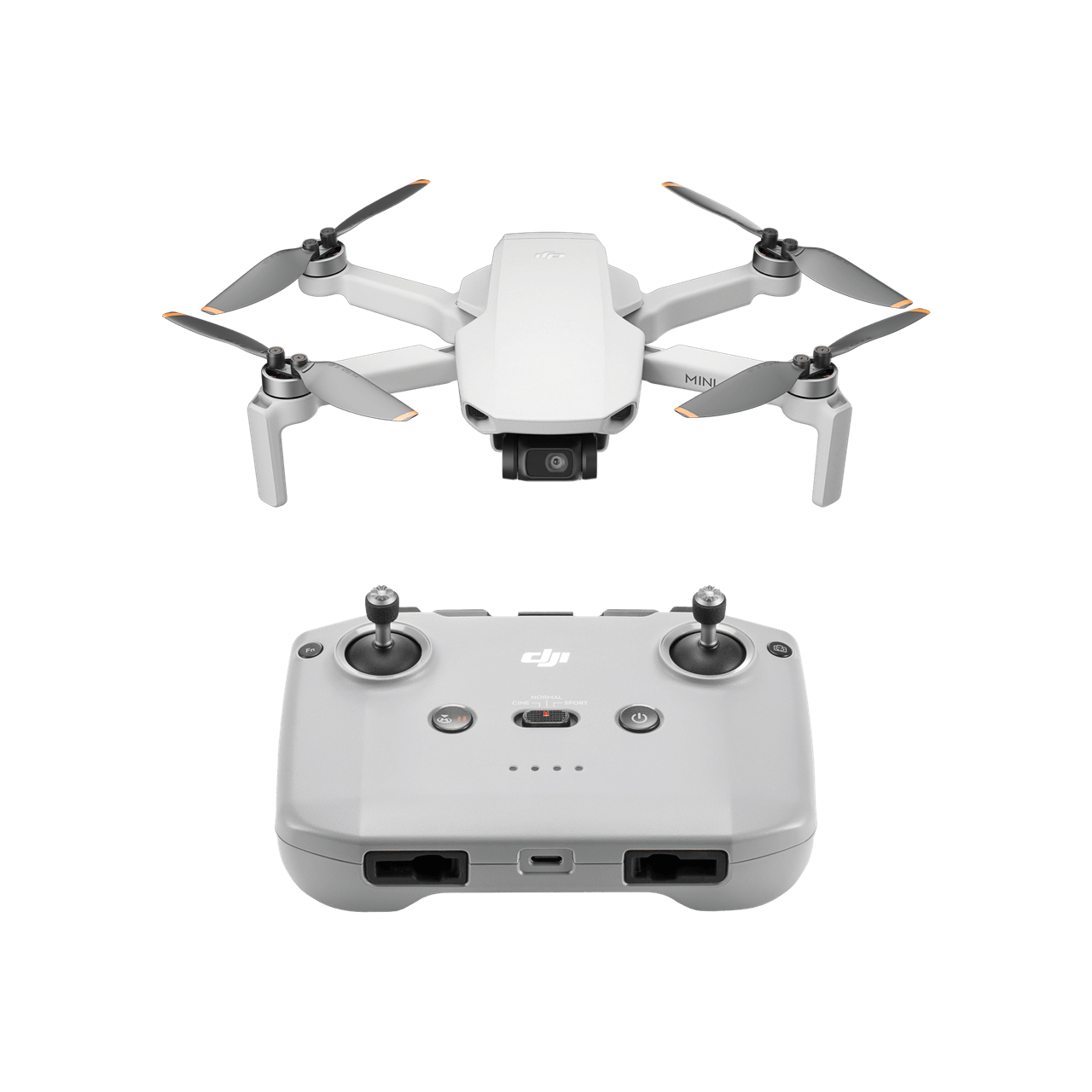 DJI mini 4K White drone and remote control on a black background