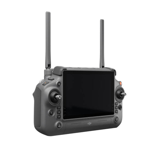 Black drone controller with antennas on a white background