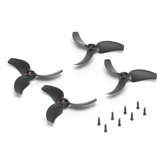 Four black propellers and their screws on a white background