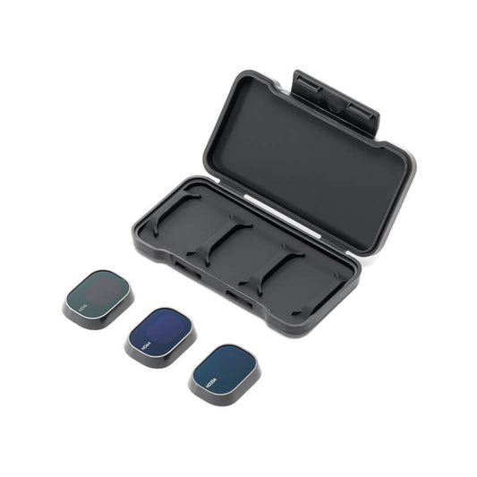 Black travel case with three blue items on a white background