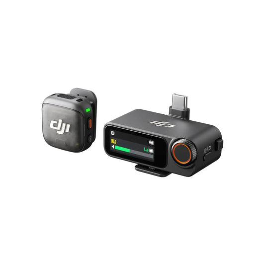 DJI Mic 3 Two electronic devices with DJI logo on a white background
