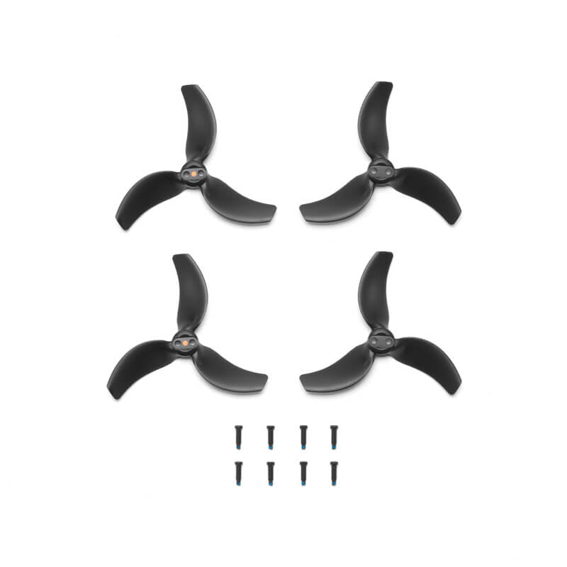 Four black propellers with screws on a white background