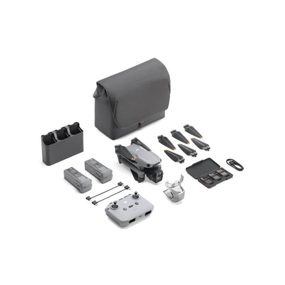 DJI Air 3S drone components including drone, battery, remote control, and accessories on a white background.