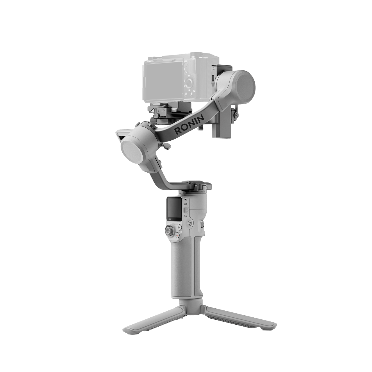 DJI RS 4 Mini Camera stabilizer with 'RONIN' branding on a black background