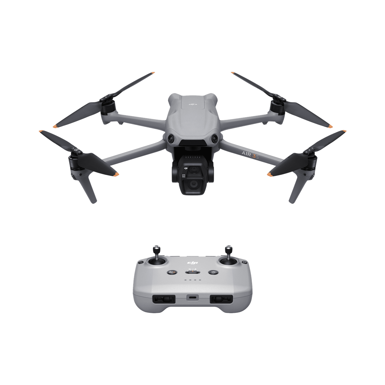 DJI Air 3S Drone and remote control on a black background