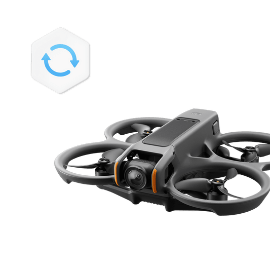 Gray drone with a logo above on a black background