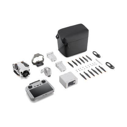 Collection of drone parts and accessories on a white background