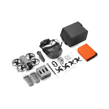 Collection of drone parts and accessories on a white background