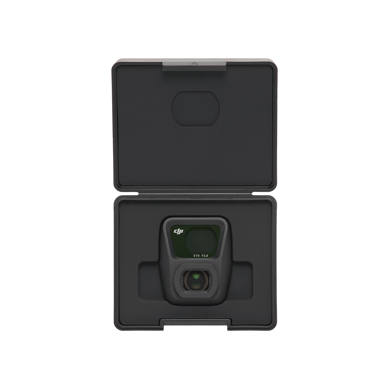 Black camera case with a camera inside on a white background