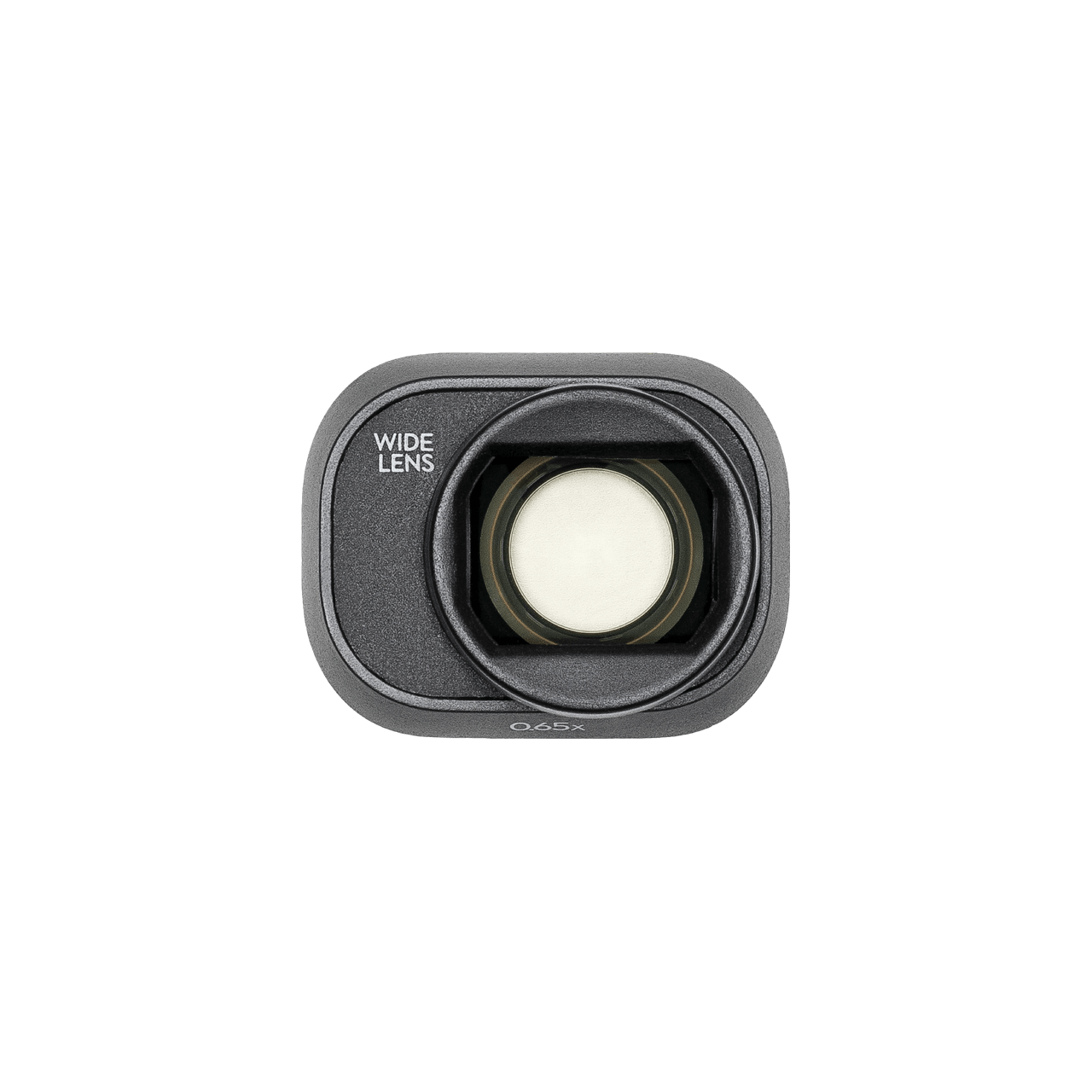 Camera lens with 'Wide Lens' text on a black background
