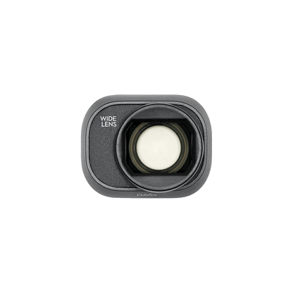 Camera lens with 'Wide Lens' text on a black background