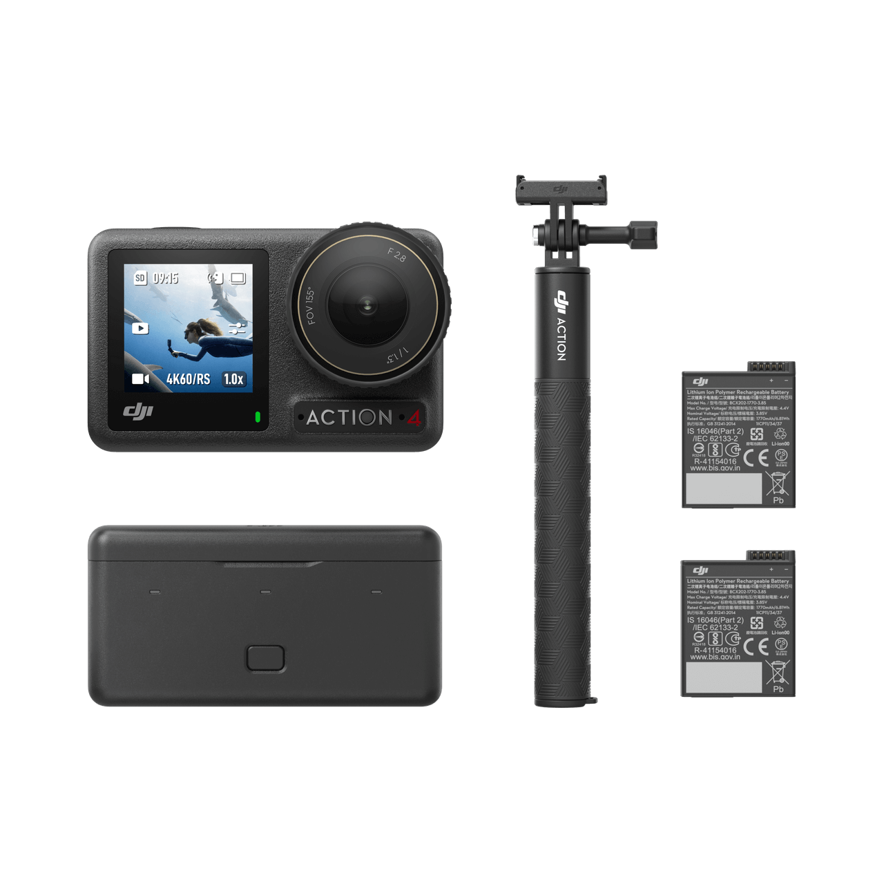 DJI osmo action 4 adventure combo in gray background