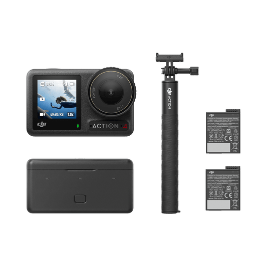 DJI osmo action 4 adventure combo in gray background