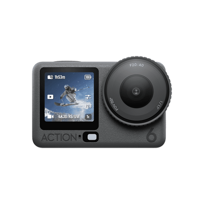 Action camera with display screen on a black background