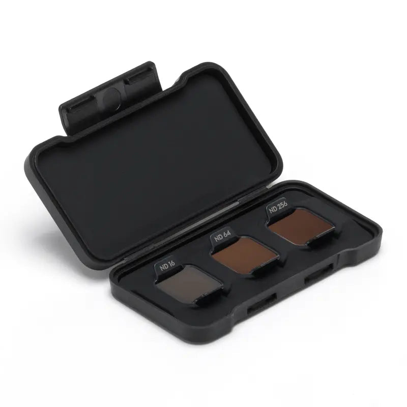 Black case with four brown filters on a white background