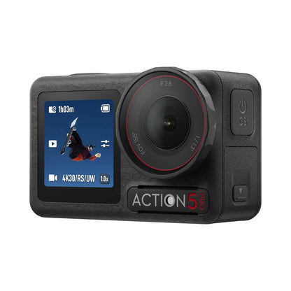 Osmo Action 5 pro camera with display screen on a white background