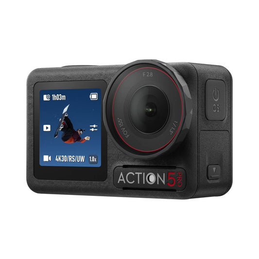 Osmo Action 5 pro camera with display screen on a white background