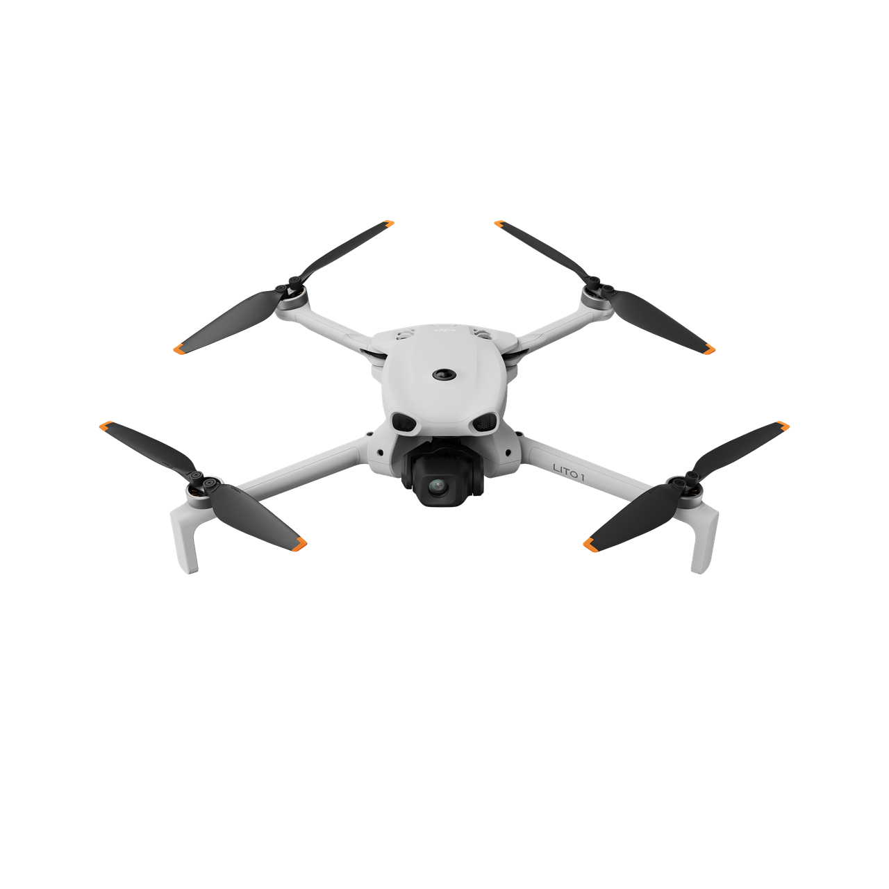 White drone with black propellers on a transparent background