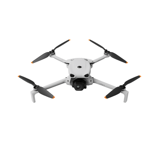 White drone with black propellers on a transparent background