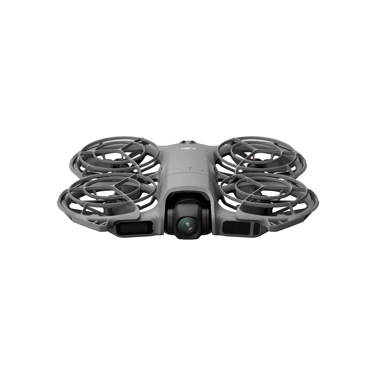 Gray drone with camera on a white background