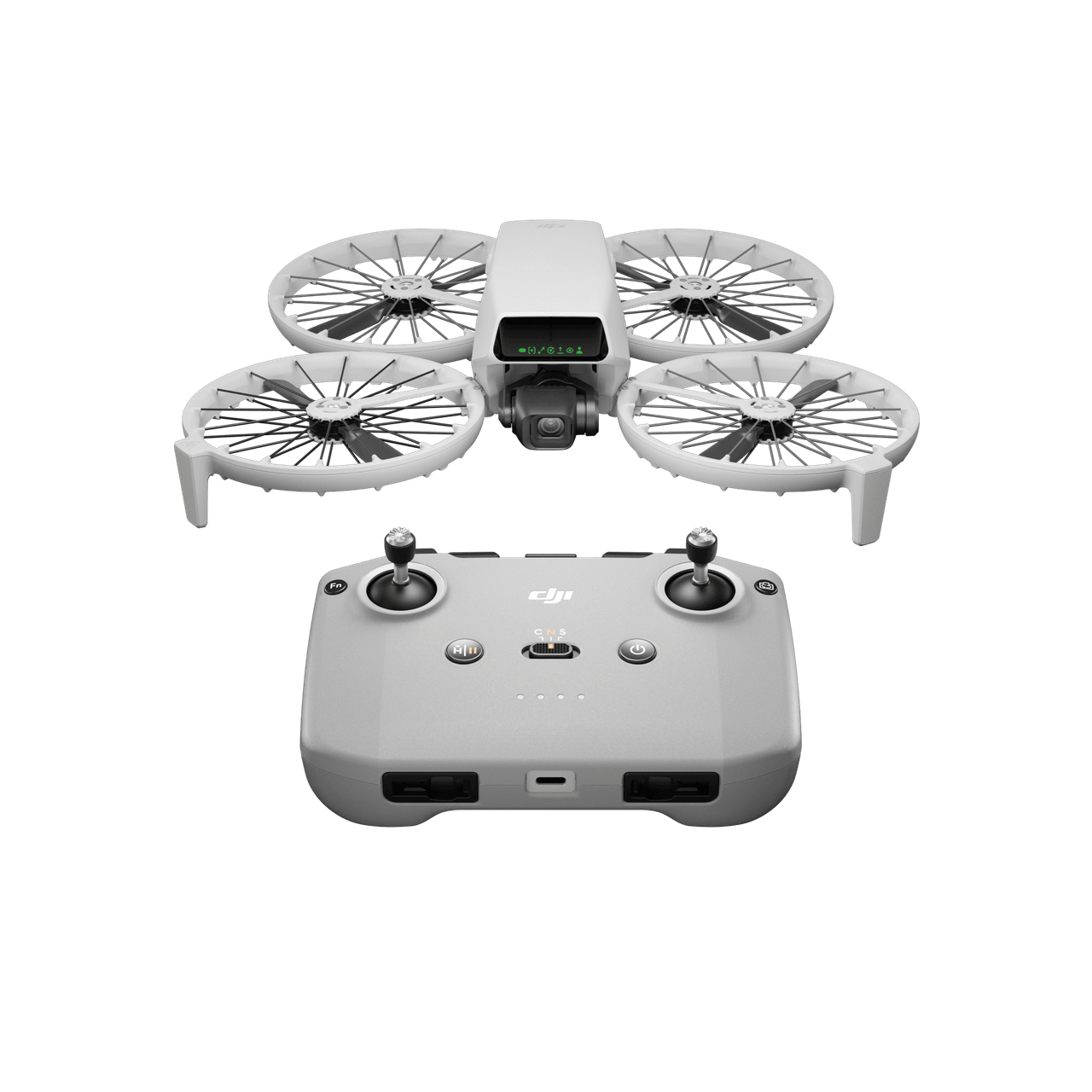 DJI flip drone with RC N3 controller in white background