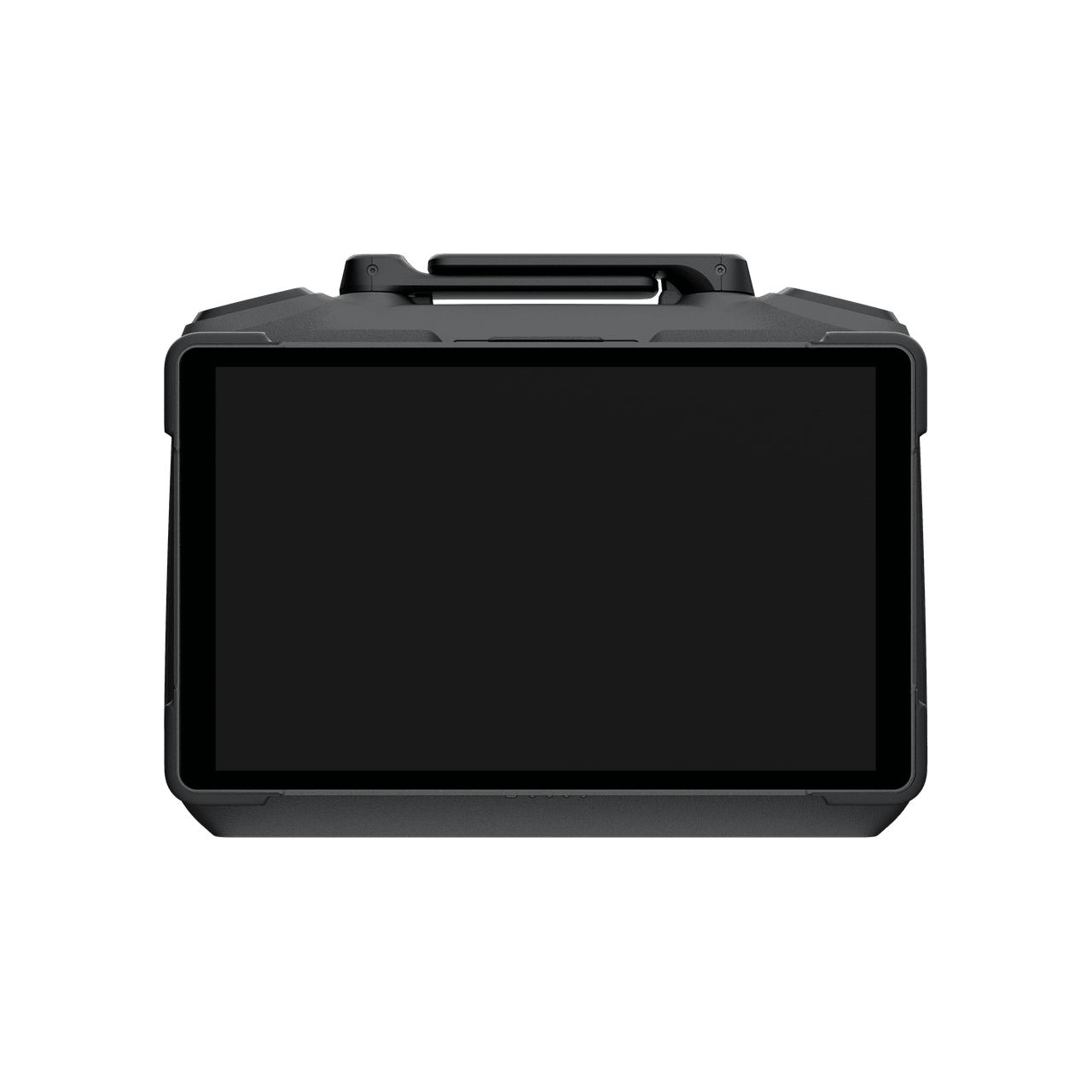 Black protective case with a screen on a white background