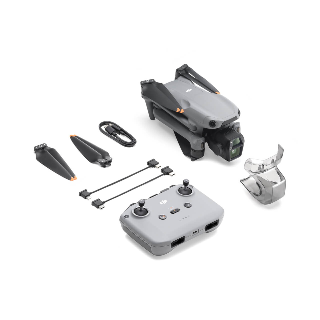 DJI Air 3S Drone and its accessories on a white background