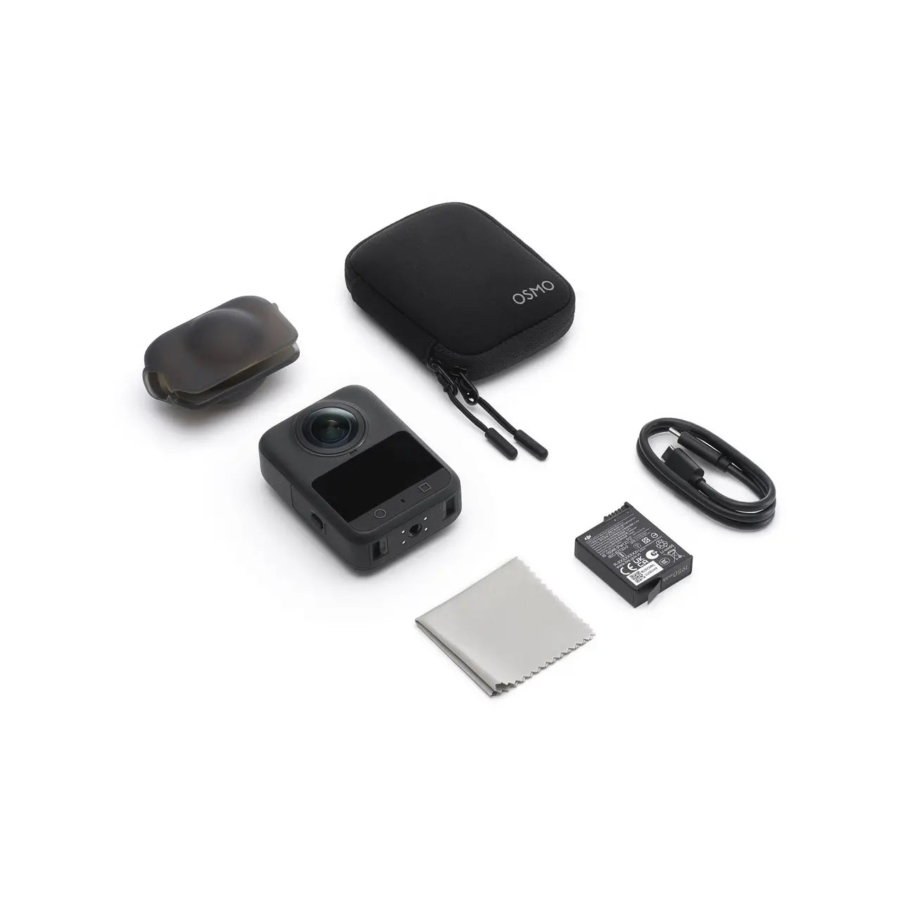 Osmo 360 action camera with accessories on a white background