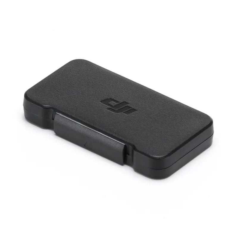 Black rectangular object with a brand logo on a white background