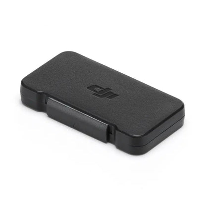 Black rectangular object with a brand logo on a white background