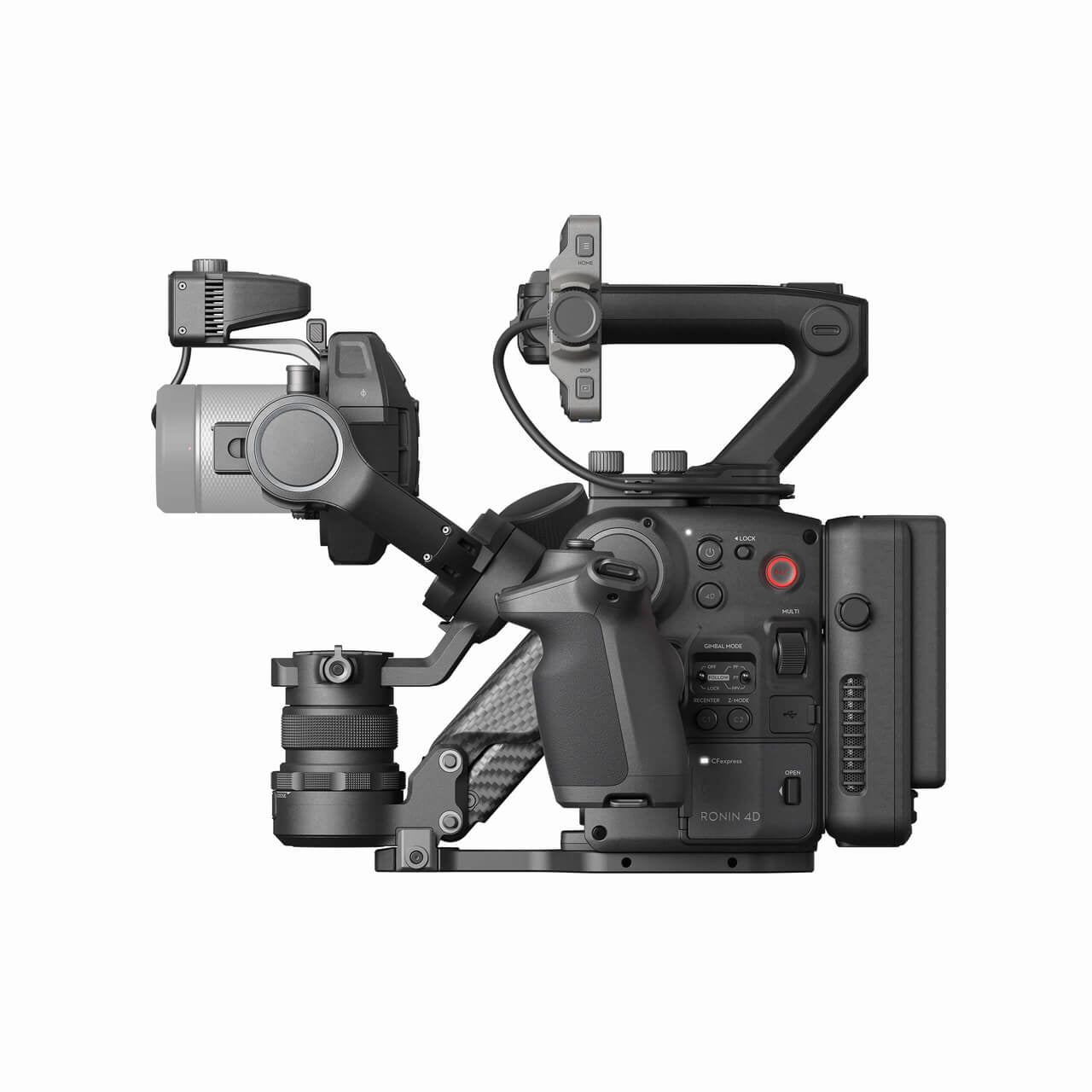 Professional camera with DJI Ronin 4D 6K gimbal on a white background