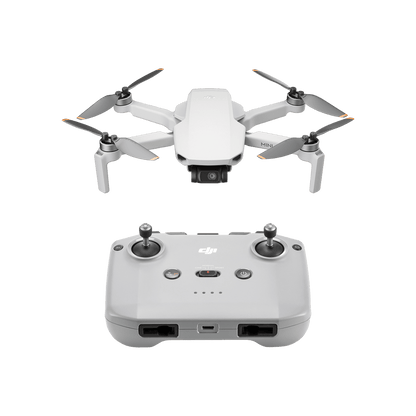 DJI mini 4K White drone and remote control on a black background