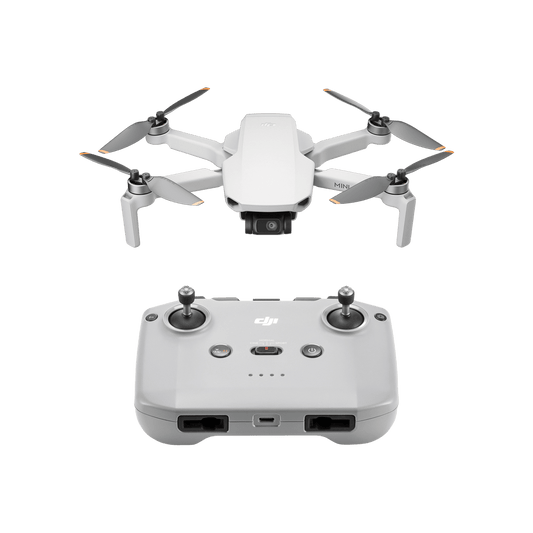DJI mini 4K White drone and remote control on a black background