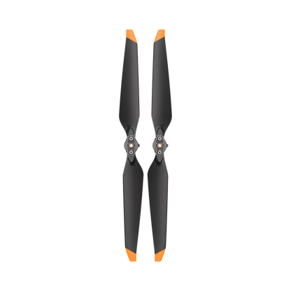 Two black propellers with orange tips on a white background