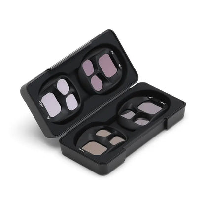 Set of eyeglass lenses in a black case on a white background