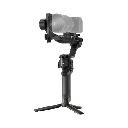 Camera stabilizer with a camera attached on a white background