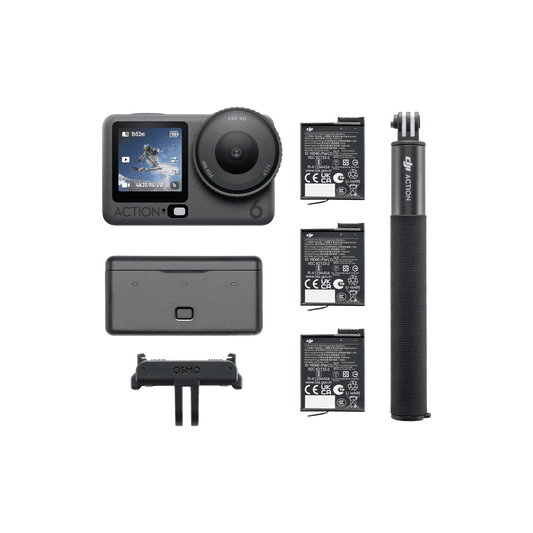 Collection of DJI Action camera accessories on a white background
