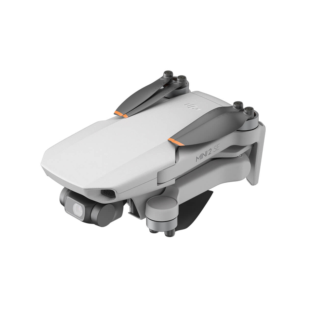DJI Mini 2 SE drone with folded wings on a white background