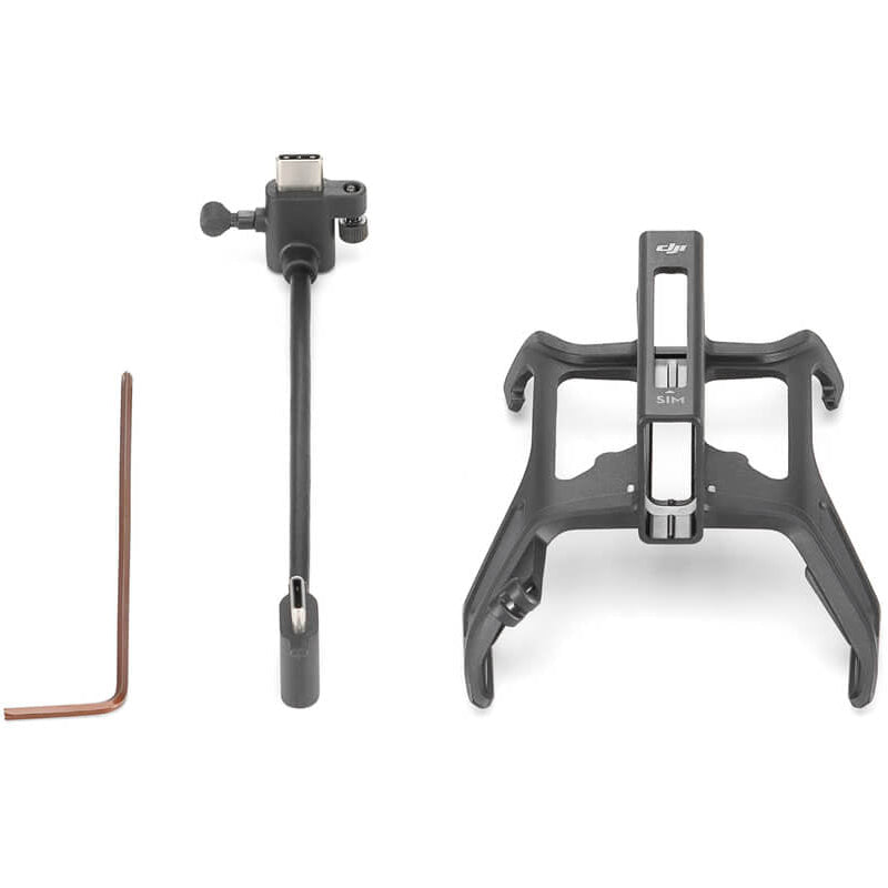 Black metal stand with adjustable arm on a white background