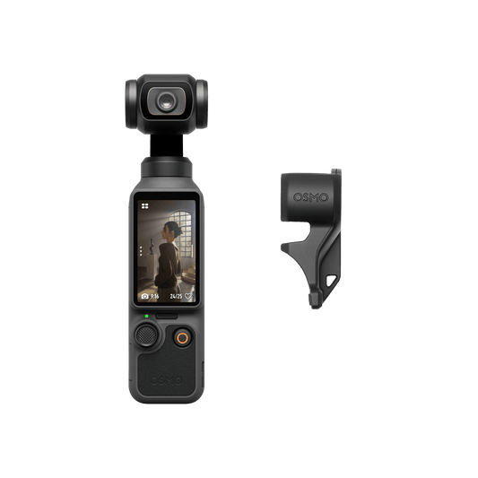 Black handheld camera with screen and Osmo branding on a white background