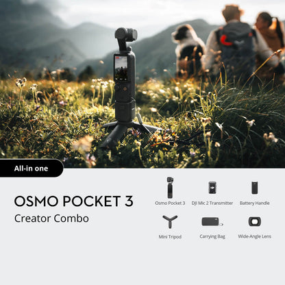 OSMO Pocket 3 Creator Combo with a person and dog in a scenic background
