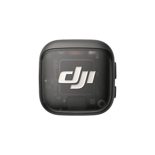 Black DJI Mic 3 transmitter device with DJI logo on a white background