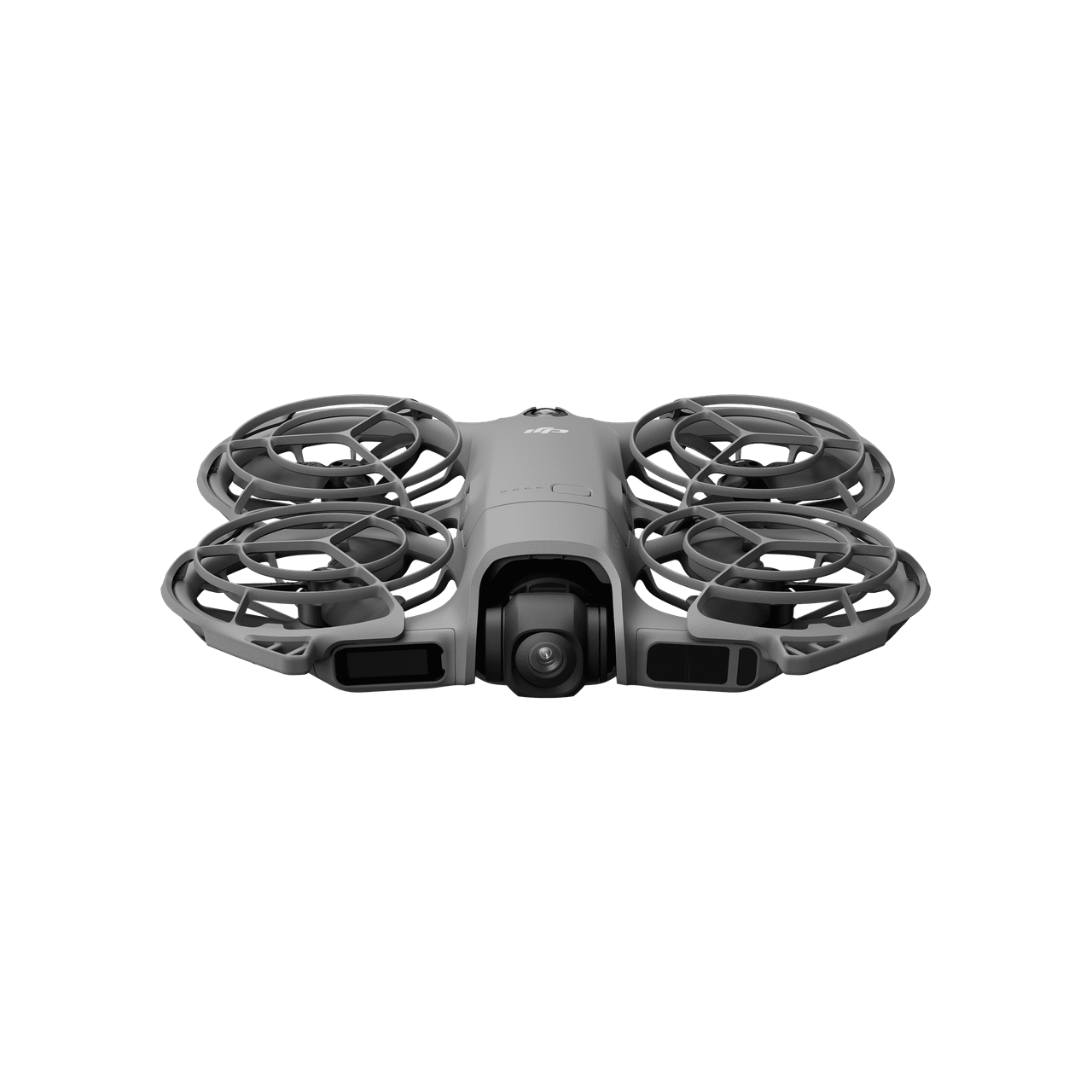 Gray drone with four propellers on a black background