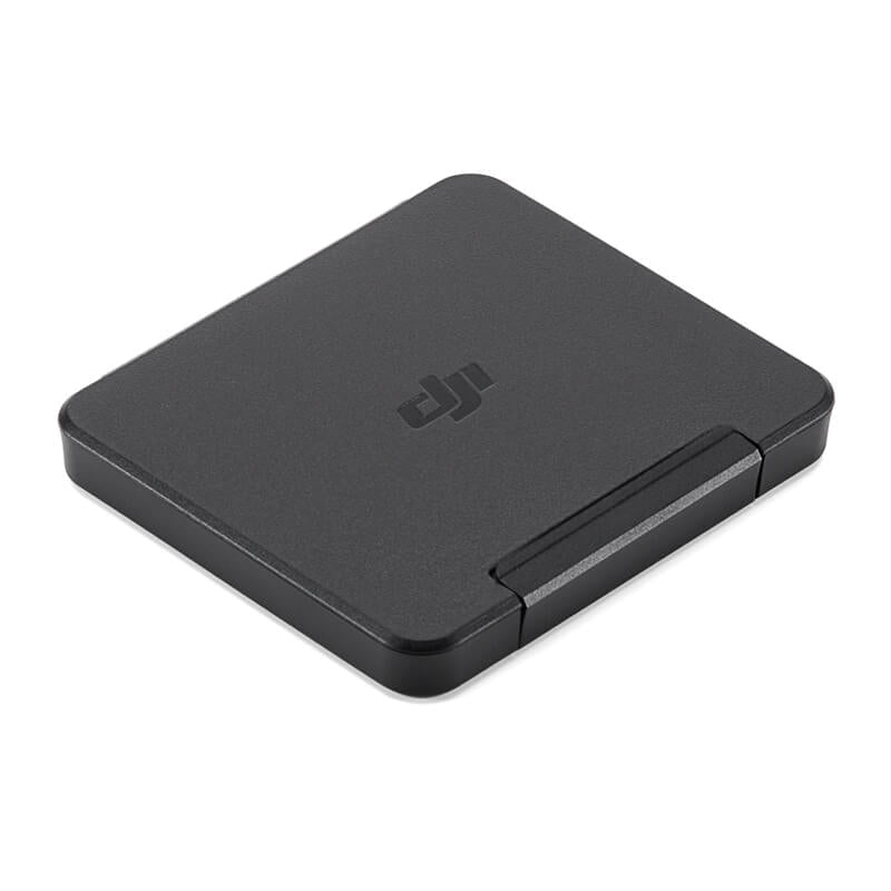 Black rectangular device with a brand logo on a white background