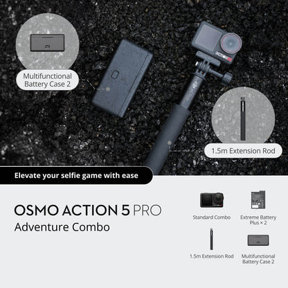 Osmo Action 5 Pro Adventure Combo with accessories on a dark textured background