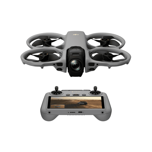 Drone with camera and remote control on a black background