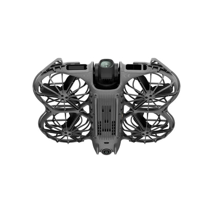Black drone with fan-like structure on a white background