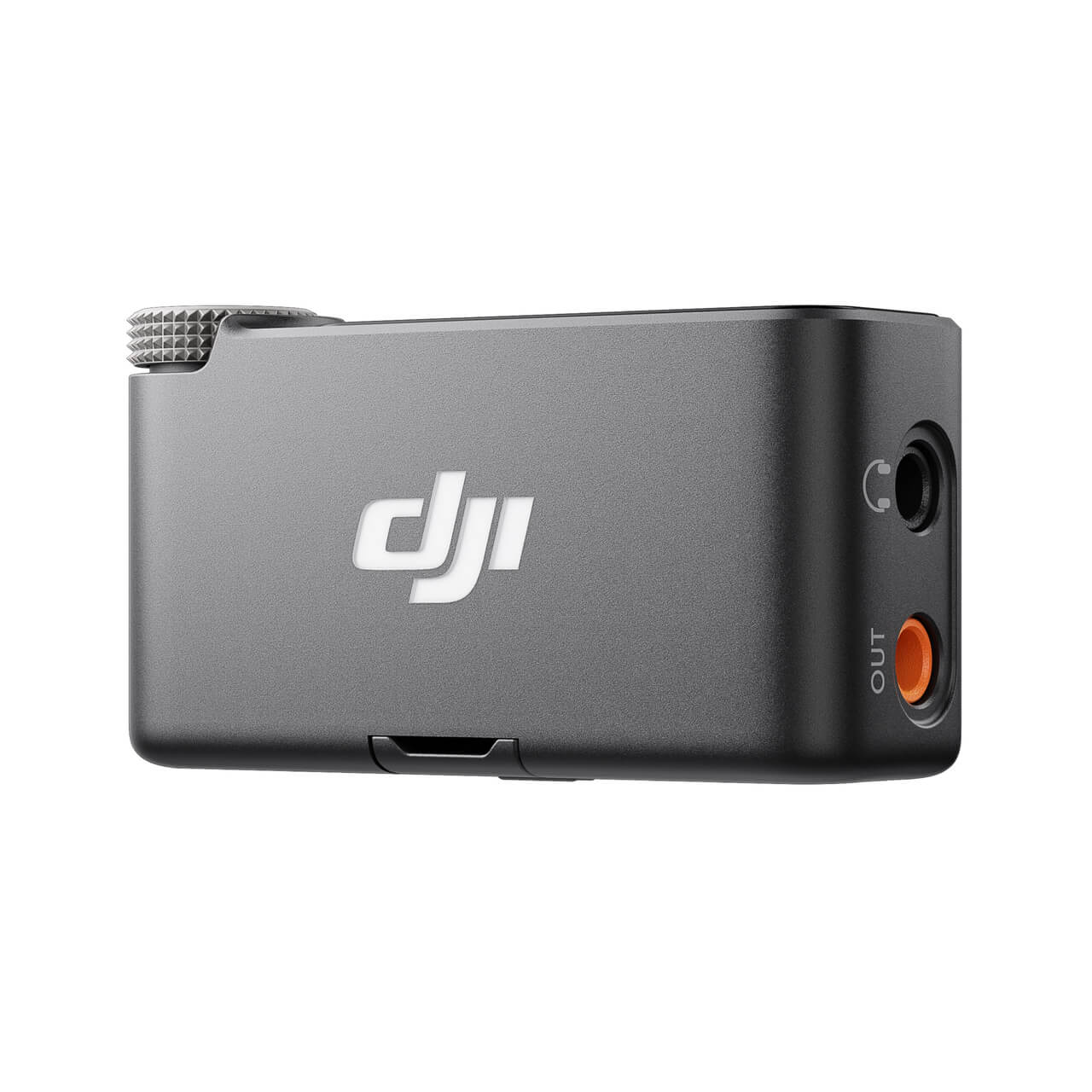 Black DJI Mic 2 device with DJI logo on a white background