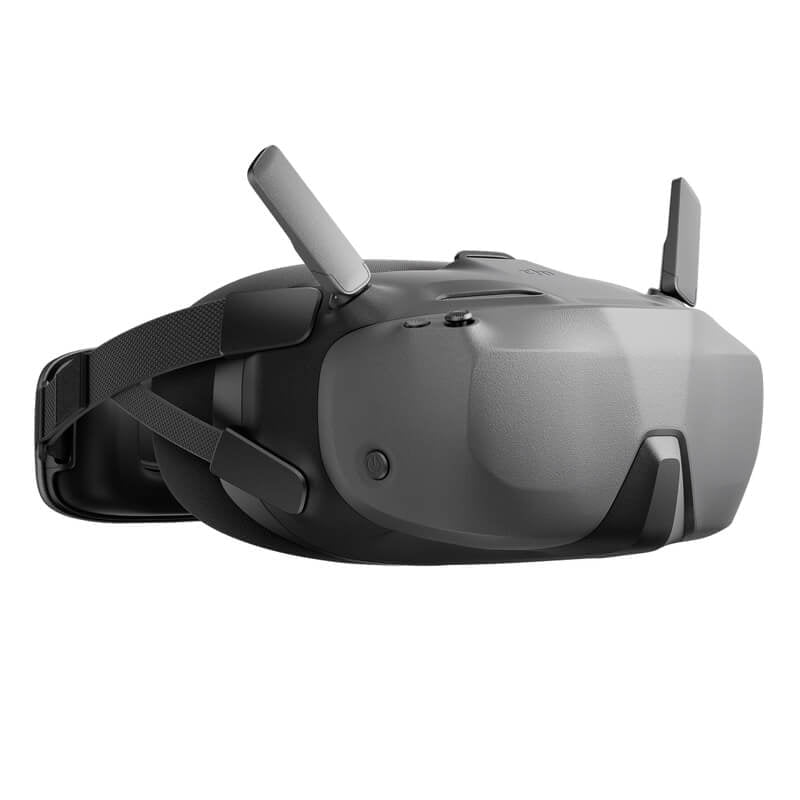 Black drone goggles with antennas on a white background